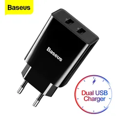 Baseus mini carregador duplo usb plugue da ue adaptador de parede I R$ 19