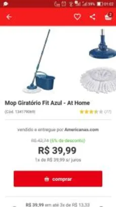 [APP Americanas] Mop Giratório Fit Azul - At Home | R$40