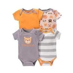 4 Conjuntos Bebê Manga Curta Cartoon Bear Bodysuits Infantil Romper Meninas M