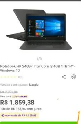 Notebook HP 246G7 Intel Core i3 4GB 1TB 14” - Windows 10 - R$1859