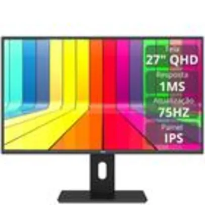 Monitor 27 QHD, 2K, 1ms, 75Hz, IPS, AMD FreeSync, HDMI, DP, Ajuste de altura e rotação, 