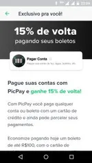 [Usuários Selecionados] Cashback de 15% limitado a R$100 no pagamento de boleto