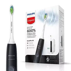 Philips Colgate Sonic Pro 50 - Escova de Dente Elétrica, Recarregável, bivolt, com 2 refis e estojo de viagem