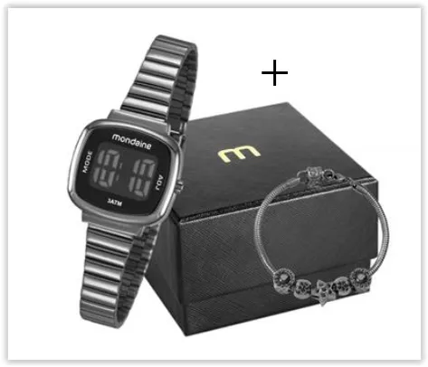 Relógio Feminino Digital Mondaine 53717LPMVPE3K1 com Pulseira - Chumbo R$ 170