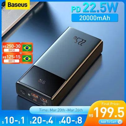 Carregador Portátil PowerBank 20000mah 22,5w BASEUS