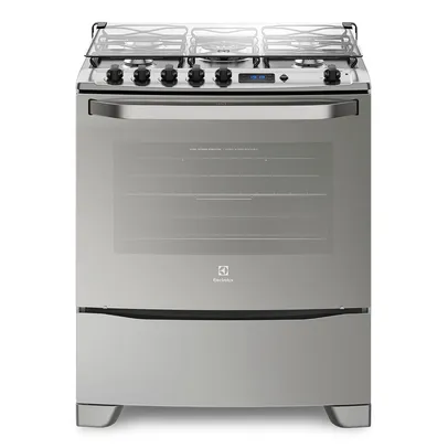 [Primeira compra] Fogão 5 Bocas Electrolux Prata Automático com Grill e Tripla Chama (76GSR)