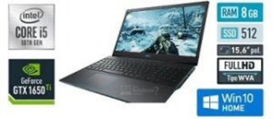 Notebook Gamer Dell NVIDIA GeForce GTX 1650 Ti Core i5-10300H 8GB 512GB SSD Tela Full HD 15.6” Windows 10 G3-3500-A20P R$5669