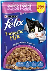 NESTLÉ PURINA FELIX FANTASTIC MIX Ração Úmida para Gatos Adultos Salmão e molho sabor Carne 85g