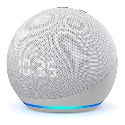 Amazon Echo Dot 4th Gen with clock com assistente virtual Alexa, display integrado glacier white 110