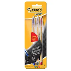 Caneta Esferográfica BIC Cristal Precisão, c/ 1 Azul + 1 Preta + 1 Vermelha