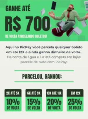 [SELECIONADOS] Até 25% de Cashback parcelando boletos em até 12x