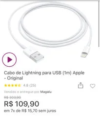 Cabo de Lightning para USB (1m) Apple