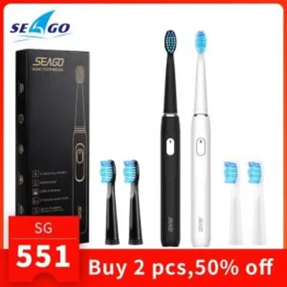 [50% OFF na 2ª unid.] Escova de Dentes Elétrica Seago SG551 | R$154