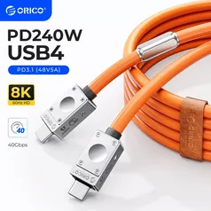 Cabo USB4 ORICO 240W Silicone PD Cabo USB C Linha de dados Cabo de carregamento rápido