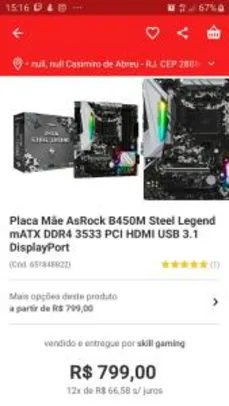 Placa Mae AMD AM4 ASRock B450M Steel Legend mATX | R$799