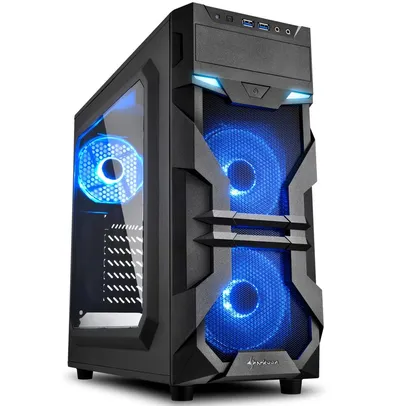Gabinete Gamer Sharkoon VG7-W, Mid Tower, LED Blue, 3 Coolers, Lateral em Acrílico, Preto | R$260
