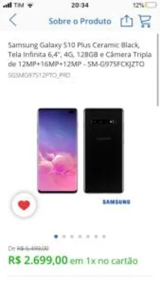 Samsung Galaxy S10 Plus Ceramic Black 128GB | R$2.699