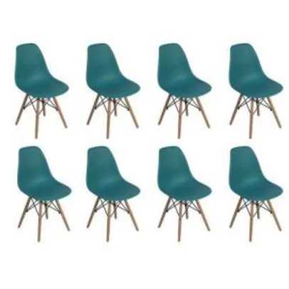 8 Cadeiras Charles Eames Eiffel Wood Base Madeira - Turquesa R$680