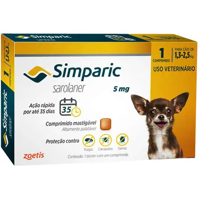 Simparic para Cães de 1,3 a 2,5 Kg (5 mg) - Antipulgas