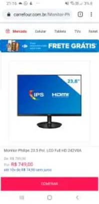Monitor Philips 23.5 Pol. LCD Full HD 242V8A | R$749