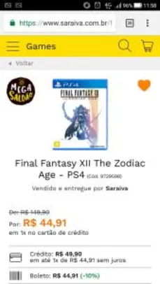 Final Fantasy XII Zodiac Age PS4 - R$45