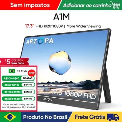 [moedas/do Brasil] Monitor Portátil ARZOPA 17.3" 