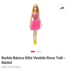 Barbie Básica Glitz Vestido Rosa Tulê - Mattel