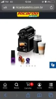 Máquina de Café Nespresso Inissia Preta: Preparo de Espresso 40ml e Lungo 110ml - R$250