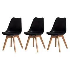 Kit 3 Cadeiras Para Mesa De Jantar Sala Cozinha Estofada Saarinen Design Leda Eames Eiffel Base Madeira Preto