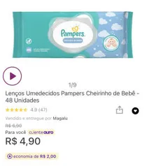 (CLIENTE OURO R$4,90)Lencinho umedecidos Pampers - cheirinho de bebê R$6,90