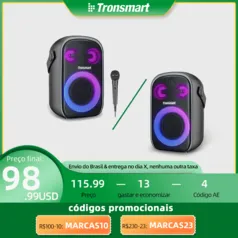 [BR] Caixa de Som Bluetooth v5.3 Tronsmart Halo 100 RGB 60W Com modos de áudio duplos, Sistema de som de 3 vias, Controle de equalização via app