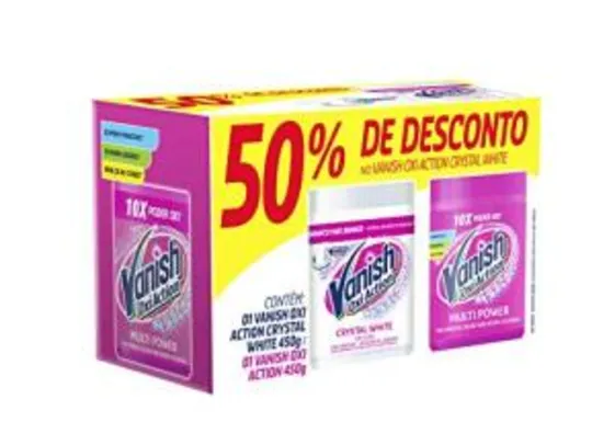 [ PRIME ] Vanish Tira Manchas Oxi Action Kit com 1 Pink 450 g e 1 Crystal White 450 g | R$14