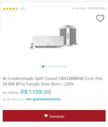 Ar-Condicionado Split Consul CBN18BBBNA Ciclo Frio 18.000 BTUs Função Sono Bom – 220V - R$1129