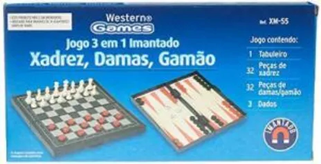 [Prime] Jogo 3 x 1 Imantado Xadrez Dama e Gamão Western Marrom | R$ 33