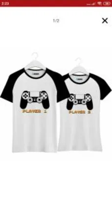 Kit Camiseta Casal Player 1 e Player 2 | R$65