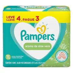 [Leve 3]Lenços Umedecidos Pampers Aroma de Aloe Vera 192 Unidades