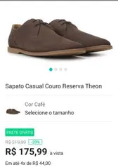 Sapato Casual Couro Reserva Theon - Café R$ 176