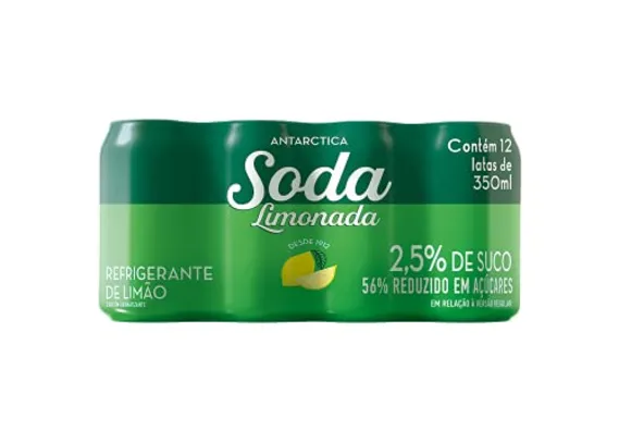 (Leve 3 packs 12unid) Pack de Refrigerante Soda Limonada Antarctica Lata 350ML, 12 unidades