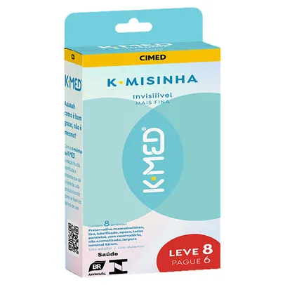 Preservativo K-Med K-Misinha Masculino Lubrificado Invisível Leve 8 Pague 6 Unidades