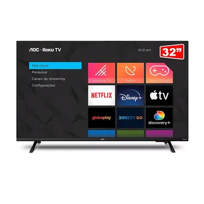 Smart TV LED HD 32 Polegadas AOC Sistema Roku TV Wi-Fi HDMI