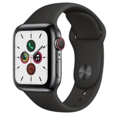 Apple Watch Series 5 Cellular + GPS, 40 mm - Caixa de Aço Inoxidável Cinza Espacial - Pulseira Esportiva Preto e Fecho Clássico