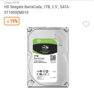 HD Seagate BarraCuda, 1TB, 3.5´, SATA - ST1000DM010 | R$ 290
