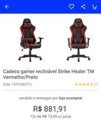 Cadeira gamer reclinável Strike Healer TM Vermelho/Preto | R$ 882