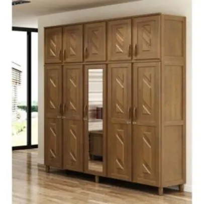 Guarda-Roupa Casal Cavazotto Grécia 1180 com 10 Portas 3 Gavetas e Espelho Imbuia