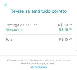 [1ª Recarga] 50% OFF em recargas através do Mercado Pago