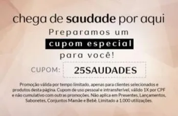 Desconto 25% OFF em produtos selecionados Natura