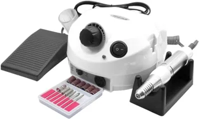 Lixadeira Motor Elétrica Porquinho Com Pedal Para Unhas Nail Drill Profissional - Lixadeira Manicure Pedicure Gel - 35.000 RPM Bivolt 110v-220v Branca