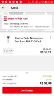 [Novos usuários] Protetor Solar Neutrogena Sun Fresh FPS 70 200ml R$ 53