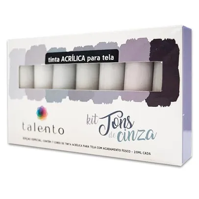 Tinta Acrílica Talento 7 Cores 20 ml, Tons de Cinza