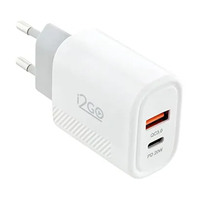 Carregador de Parede Ultra Rápido com 1 Saída USB-C Power Delivery 20W + 1 Saída USB-A 18W I2GO - i2